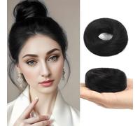 FDEETY Moños Postizos Natural Moño Pelucas Rectas Sintético Extensiones de Cabello Pelo Desordenado Coleta Postiza para Mujer(Natural Negro)
