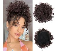 FDEETY Moño Postizo Rizado de Pelo Natural para Mujer Desordenado Pelo Extensión de Cola Corto Caballo Sintético Coletas Grande Coleteros Drawstring Pelo con Pinza(Castaño medio)
