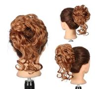 FDEETY Moños Postizos de Pelo Natural Sintético Rizado Ondulado Extensiones de Cabello Moño de Pelo Desordenado Postizos para Mujer (Castaño Brillante)