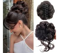 FDEETY Moños Postizos Extensiones pelo Natural Coletero Sintético Postizo Rizado Ondulado Clip Cola de Caballo Postizos Recogido para Mujeres(Negro Marrón)