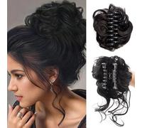 FDEETY Moños Postizos Extensiones pelo Natural Coletero Sintético Postizo Rizado Ondulado Clip Cola de Caballo Postizos Recogido para Mujeres(Negro)