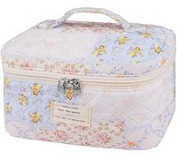 FDEETY Neceser Cuadrado Acolchado Estampado Floral Capacidad Grande Asa Superior Cremallera Doble 25x16x16cm Organizador Cosmético
