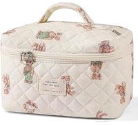 FDEETY Neceser Cuadrado Acolchado Estampado Floral Capacidad Grande Asa Superior Cremallera Doble 25x16x16cm Organizador Cosmético