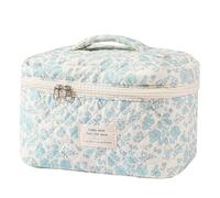 FDEETY Neceser de Maquillaje de Viaje Bolsa de Cosméticos Grande de Algodón para Mujeres Niñas Bolsa de Aseo Cubs Cerezas Floral con Cremallera Azul