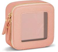 FDEETY Pequeño Neceser de Viaje Transparente Mini Estuche de Maquillaje para Bolso de Cosméticos de Aseo Cuero PU Impermeable Multifunctional Organizador Rosa