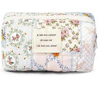 FDEETY Neceser Viaje Mujer Bolsa de Maquillaje de Algodón con Estampado Floral de Cosméticos de Viaje Aseo Acolchada Gran Capacidad