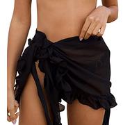 FDEETY Pareos Playa Mujer Falda Pareo con Volantes Semitransparente Sarong Vestidos Playa Corto Gasa Cubierta Bikini Beach Cover up Baño Verano Vacaciones