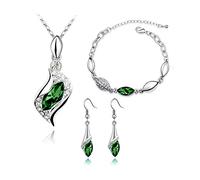 FDEETY Parure di Gioielli da Donna Plaqué Or 18K Angel's Tears Pandent Collier Boucles d'Oreilles Bracelet Cadeau de Noël pour Femmes Filles, Vert