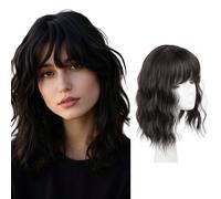 FDEETY Peluca Corta de Mujer 12 Pulgadas Cabello Ondulado y Rizado Sintético con Flequillo Pelucas Clip In Ideal para Uso Diario y Carnaval (Marrón oscuro)