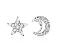 FDEETY Pendientes Asimétricos Luna Estrella Brillantes Cristal Zirconia Cúbica Joyas Elegantes Mujer