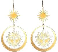 Pendientes de aro con forma de sol para mujeres y niñas, pendientes celestiales bohemios góticos, pendientes de aro de acero inoxidable dorados, joyería delicada minimalista colgante