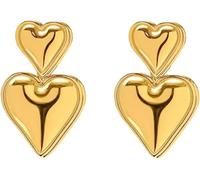 FDEETY Pendientes de Corazón Aretes de Gota de Corazón Doble Corazón Pendientes de Joyeria Ligera y Moderna para Mujeres y Niñas (Oro-1)