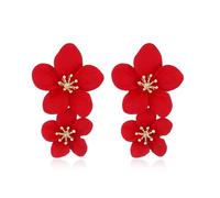 FDEETY Pendientes de Bohemios Dobles Pendientes de Gota Colgantes de Flores Hipoalergénicos para Mujeres y Niñas (Rojo)