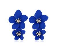 FDEETY Pendientes de Bohemios Dobles Pendientes de Gota Colgantes de Flores Hipoalergénicos para Mujeres y Niñas (Azul)