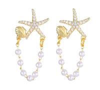 Fdeety Pendientes De Estrella De Mar Con Perlas Artificiales Y Diseño Dorado Pendientes Colgantes Elegantes Para Mujer Accesorios De Moda Para Orejas