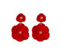 FDEETY Pendientes de Flores Cuelgan Bohemias Grandes Camelia Capas Moda Colgantes Largos Stud Vendimia Flores Joyería para Mujeres Niñas Prom (Rojo)