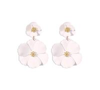 FDEETY Pendientes de Flores Cuelgan Pendientes Bohemias Grandes Camelia Capas Moda Colgantes Largos Stud Pendientes Vendimia Flores Joyería para Mujeres Niñas Prom(Blanco)