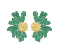 FDEETY Pendientes de Margarita Vintage Colgante Exagerada Flor Pendientes Elegante Gota Statement Florales para Mujer Niña (Verde)