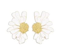 FDEETY Pendientes de Margarita Vintage Colgante Floral Elegante Gota Statement Florales para Mujer Niña (Blanco)