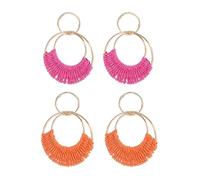 FDEETY 2 Pares Pendientes de Ratán Pendientes Boho de Verano Pendientes de Paja Hechos a Mano Pendientes de Playa de Verano para Mujer Niñas (Rosa + Naranja)
