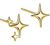 FDEETY Pendientes Estrella Brillante Cuatro Puntas Joyas Elegantes Acero Inoxidable Aretes Pequeños Chapados Oro Mujer Niña