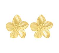 FDEETY Pendientes Flor Cinco Pétalos Texturizados Oro 18k Genuino Joyería Elegante Artesanal Brillante