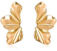FDEETY Pendientes Forma Hoja Ondulada Metálicos Brillantes Aretes Elegantes Joyería Femenina
