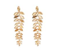 FDEETY Pendientes Largos Cascada Hojas Cristal Brillante Elegantes Colgantes Mujer Fiesta Boda Noche Joyas Femeninas