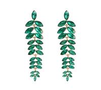 FDEETY Pendientes Largos Cascada Hojas Cristal Brillante Elegantes Colgantes Mujer Fiesta Boda Noche Joyas Femeninas