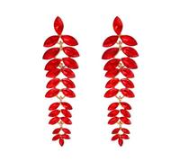 FDEETY Pendientes Largos Cascada Hojas Cristal Brillante Elegantes Colgantes Mujer Fiesta Boda Noche Joyas Femeninas