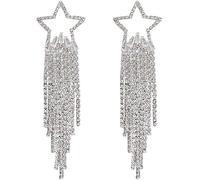 FDEETY Pendientes para Mujer Borla de Estrella Pendientes de Estrella Con Circonitas Brillantes Largos Cadena Borla diamantes de imitación Flecos Banquete Nupcial Prom Joyería