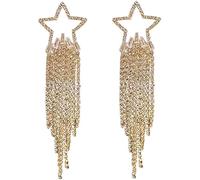 FDEETY Pendientes para Mujer Borla de Estrella Pendientes de Estrella Con Circonitas Brillantes Largos Cadena Borla diamantes de imitación Flecos Banquete Nupcial Prom Joyería