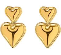 FDEETY Pendientes de Corazón Aretes de Gota de Corazón Doble Corazón Pendientes de Joyeria Ligera y Moderna para Mujeres y Niñas (Oro-1)