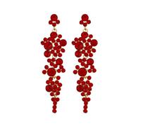 FDEETY Pendientes para Mujer Cristal Cluster Largo Colgante Araña Luces Pendientes Rhinestones Dangle Pierced Lágrima Racimo de Flor Boda Fiesta Nupcial Prom(Rojo)