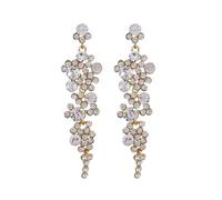 FDEETY Pendientes para Mujer Cristal Cluster Largo Colgante Araña Luces Pendientes Rhinestones Dangle Pierced Lágrima Racimo de Flor Boda Fiesta Nupcial Prom(Blanco)