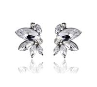 FDEETY Pendientes para Mujer Forma de Marquesa Flor de Cristal Nupcial de Boda Fiesta Bisutería (Blanco)