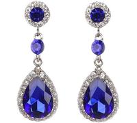 FDEETY Pendientes para Mujer Lágrima Pendientes Colgantes Largos Piercing Aretes con Zirconia Cristales Multicolor Hipoalergénicos Circonita Cúbica Boda Banquete Nupcial Prom(Azul)