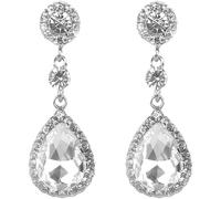 FDEETY Pendientes para Mujer Lágrima Pendientes Colgantes Largos Piercing Aretes con Zirconia Cristales Multicolor Hipoalergénicos Circonita Cúbica Boda Banquete Nupcial Prom(Blanco)
