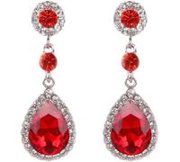 FDEETY Pendientes para Mujer Lágrima Pendientes Colgantes Largos Piercing Aretes con Zirconia Cristales Multicolor Hipoalergénicos Circonita Cúbica Boda Banquete Nupcial Prom(Rojo)
