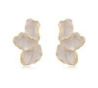 FDEETY Pendientes Pétalos Esmaltados Elegantes Bordes Dorados Joyería Femenina Diseño Floral Accesorios Estilo Minimalista