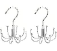 FDEETY Perchas Giratorias para Corbatas De Acero Inoxidable Organizador De Armario con 8 Ganchos Colgador De Corbatas Y Cinturones Accesorio De Almacenamiento para Armario 2 Unidades(Silver)
