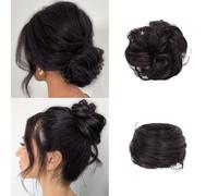 FDEETY Postizo de Moño de Cabello Natural Extensión de Cabello Sintético Moño Rizado y Liso Postizo para Peinados Elegantes Accesorio de Cuidado del Cabello para Mujer (Pack de 2)(Black)