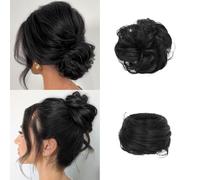FDEETY Postizo de Moño de Cabello Natural Extensión de Cabello Sintético Moño Rizado y Liso Postizo para Peinados Elegantes Accesorio de Cuidado del Cabello para Mujer (Pack de 2)(Black)