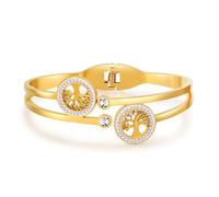 FDEETY Pulsera Árbol de la Vida con Cristales Brazalete de Aleación de Zinc Chapado en Oro Joyería para Mujer Accesorio Elegante y Sofisticado Pulsera Ajustable de Alta Calidad