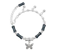 FDEETY Pulsera Bambú Estilo Oriental Mariposa Colgante Cascabeles Piedra Natural Ajustable Joyería Artesanal Mujer