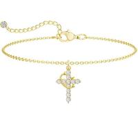 FDEETY Pulsera Cruz Horizontal Cristales Brillantes Cadena Delicada Ajustable Joya Elegante Mujer