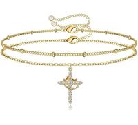 FDEETY Pulsera Cruz Horizontal Cristales Brillantes Cadena Delicada Ajustable Joya Elegante Mujer