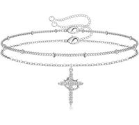 FDEETY Pulsera Cruz Horizontal Cristales Brillantes Cadena Delicada Ajustable Joya Elegante Mujer