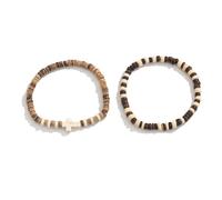 FDEETY Pulsera Cuentas Madera Cruz Étnica Tribal Artesanal Boho Ajustable Elástica Unisex Natural