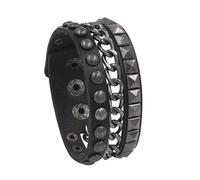FDEETY Pulsera Cuero Estilo Punk Remaches Metálicos Cadena Ajustable Brazalete Juvenil Decorativo Accesorio Muñeca